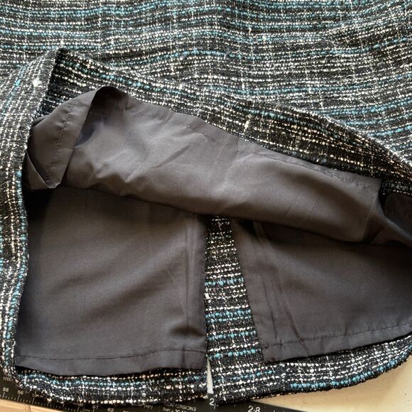 Ann Taylor Wool Blend Straight Skirt Black Blue Tweed Lined Mini Skirt - Picture 6 of 11